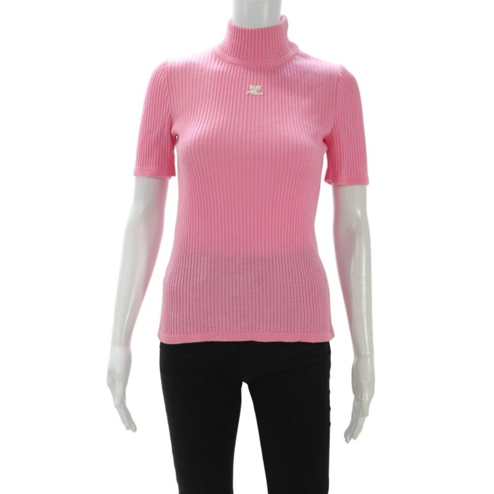 Courreges Womens Basic Pink Turtleneck Short Sleeve Acrylic Sweater Size S